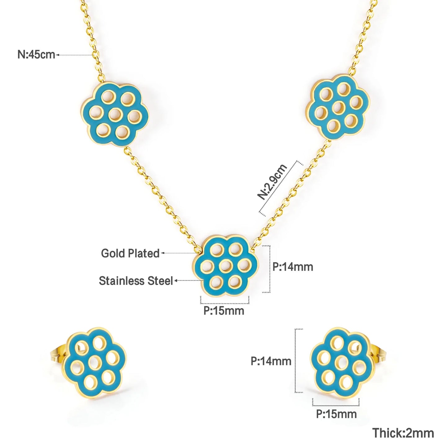 Flora Aurelia – Gold & Silver Stainless Steel Flower Necklace & Earrings Set