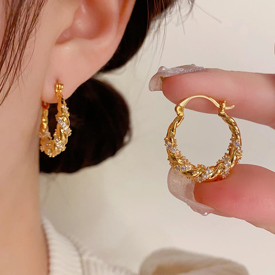 Antiochia Luxe – Crystal Encrusted Hoop Earrings in Gold & Silver
