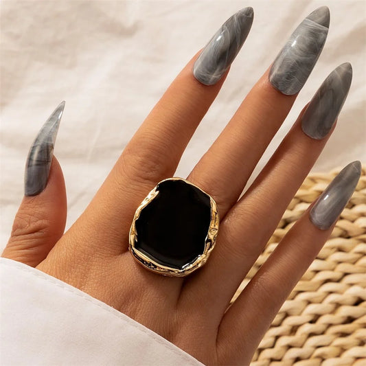 Obsidian Flame – Bold Statement Ring in Black & Pearl