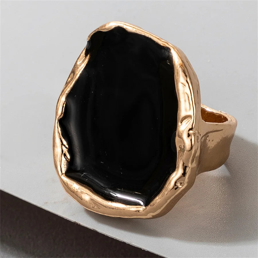 Obsidian Flame – Bold Statement Ring in Black & Pearl