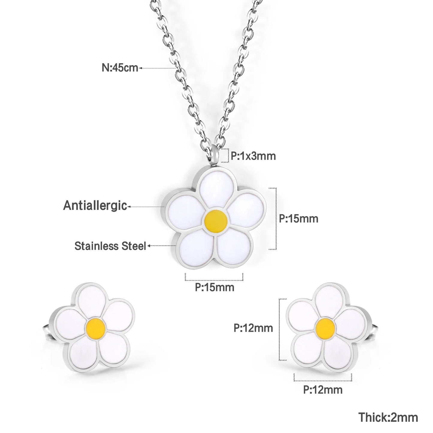 Flora Aurelia – Gold & Silver Stainless Steel Flower Necklace & Earrings Set