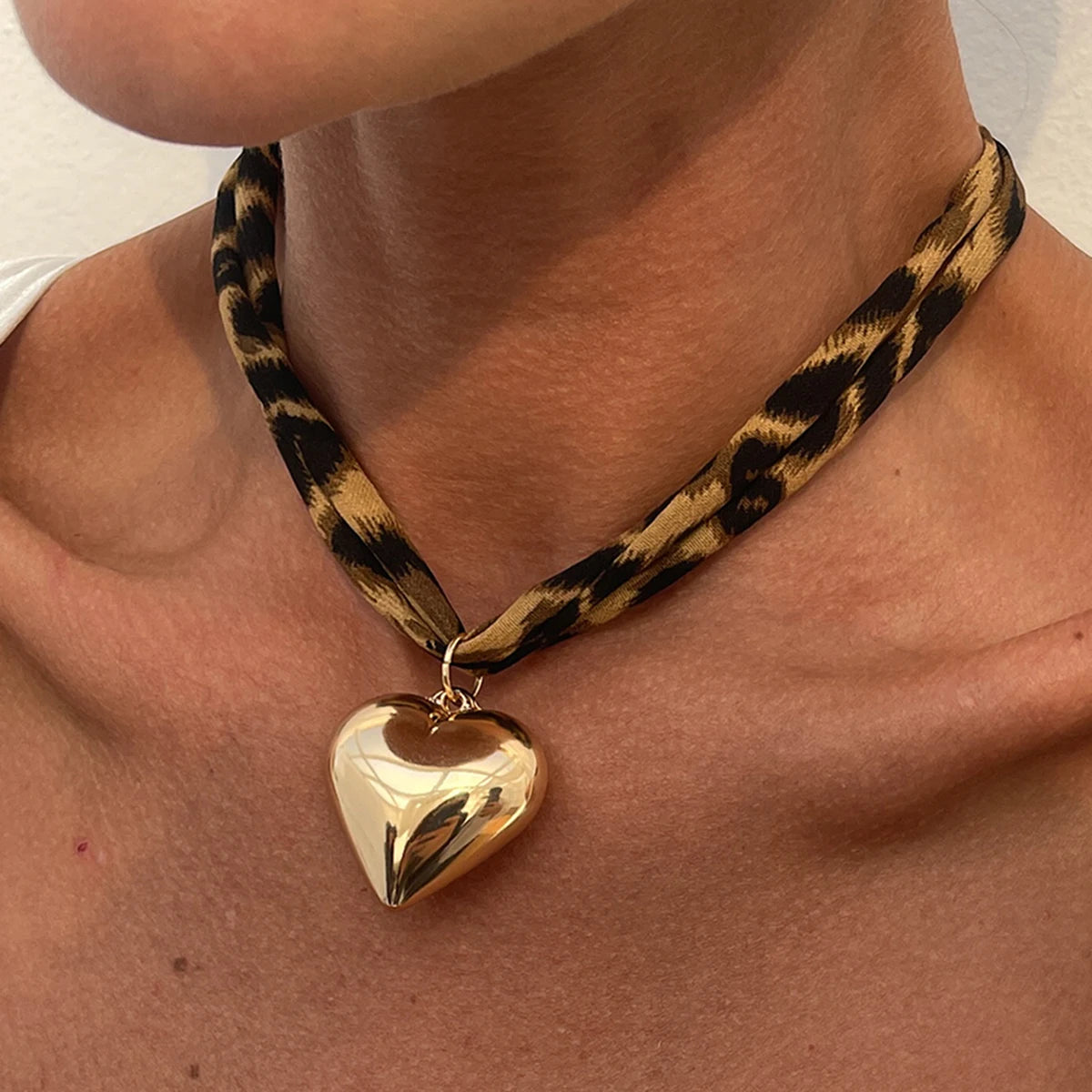 Leopard Velvet Pendant Choker Necklace | Starfish, Heart, Spiral, Cross
