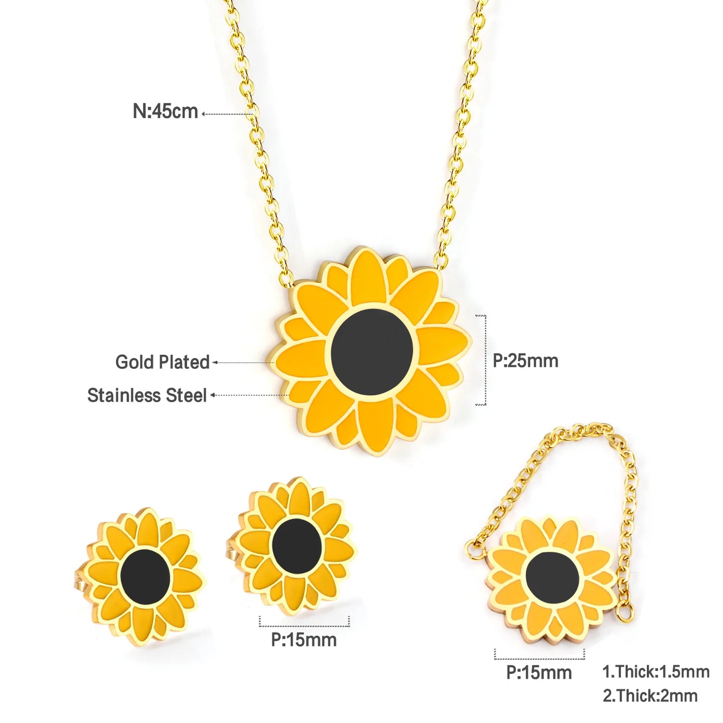 Flora Aurelia – Gold & Silver Stainless Steel Flower Necklace & Earrings Set