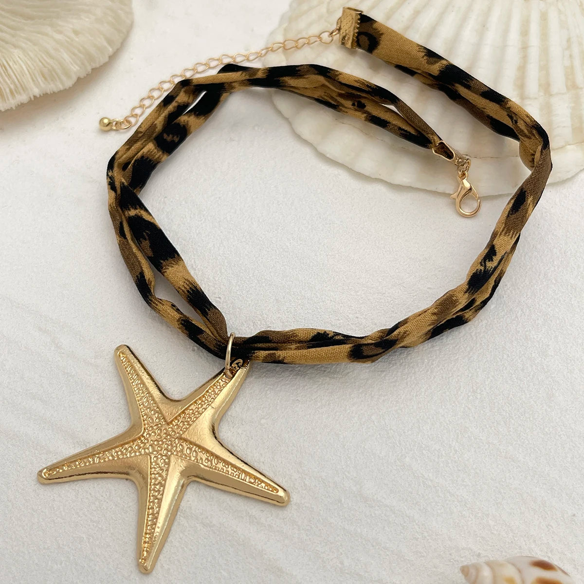 Leopard Velvet Pendant Choker Necklace | Starfish, Heart, Spiral, Cross