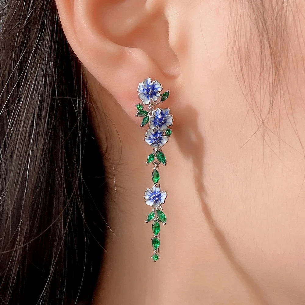 Floréa – Elegant Enamel Flower Drop Earrings