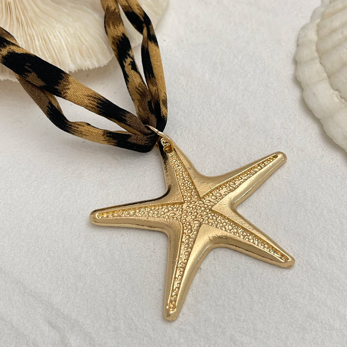 Leopard Velvet Pendant Choker Necklace | Starfish, Heart, Spiral, Cross