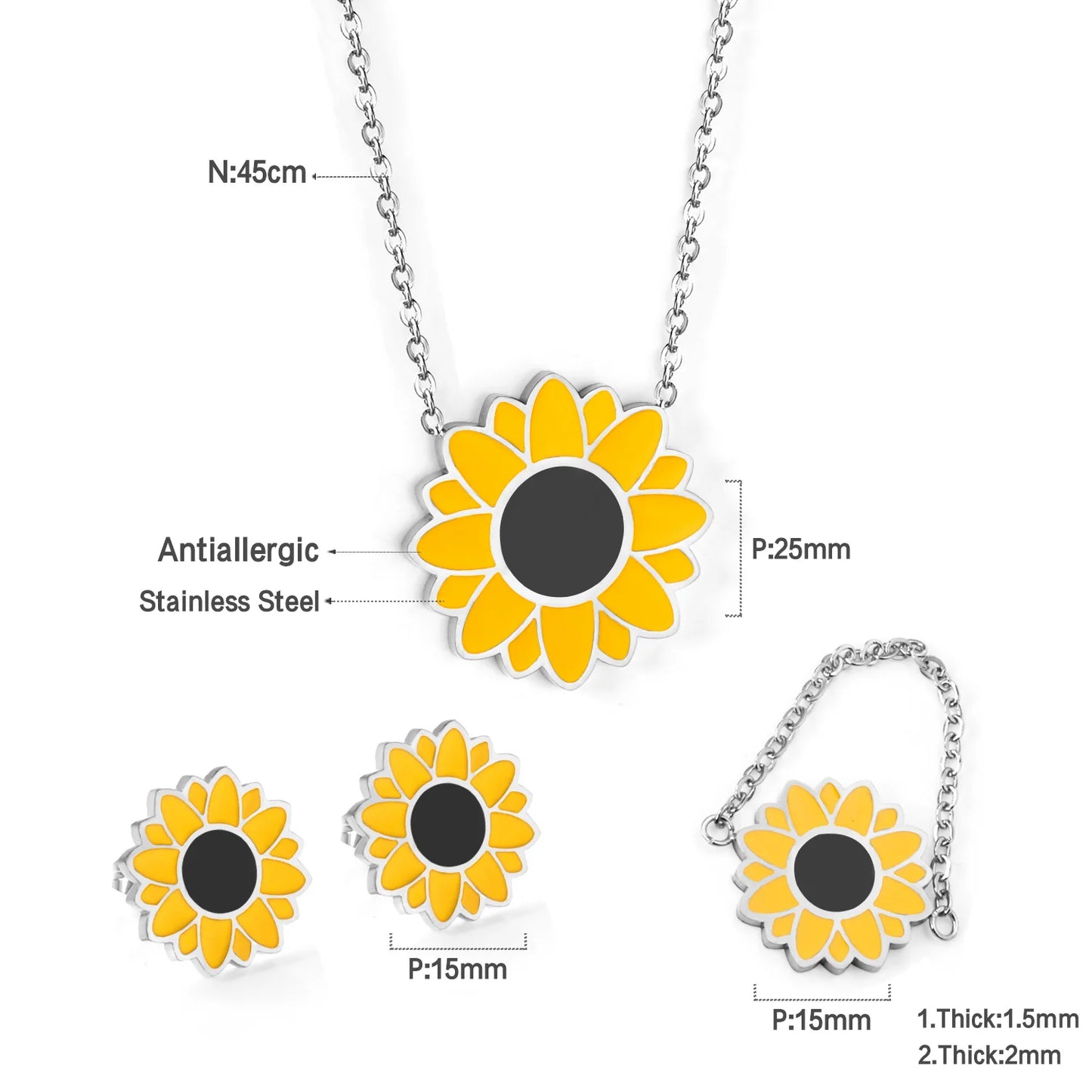 Flora Aurelia – Gold & Silver Stainless Steel Flower Necklace & Earrings Set