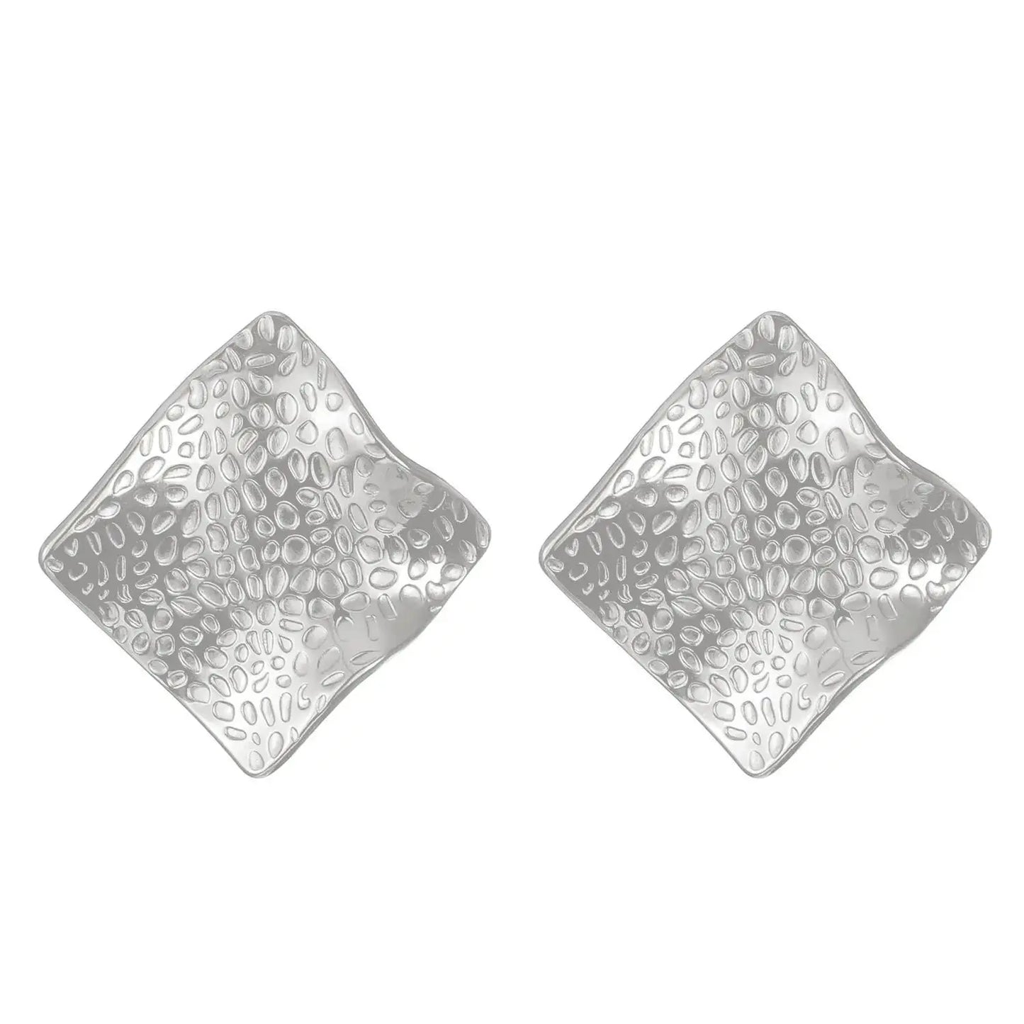 Vintage Pleated Geometric Earrings – Stainless Steel Statement Studs