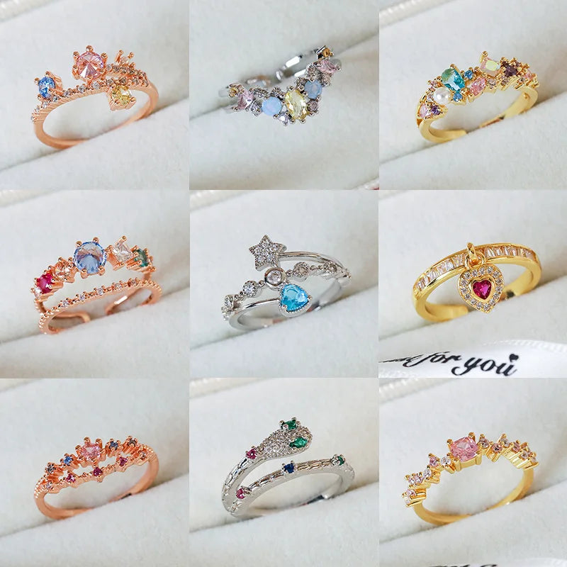 Celestial Spark – Adjustable Zircon Rings Collection