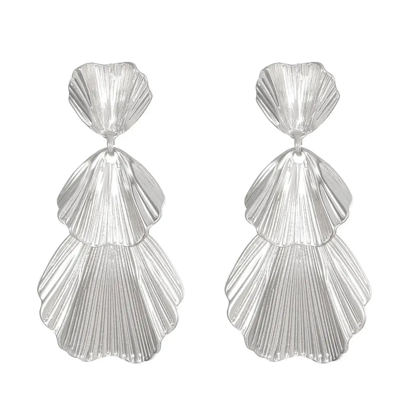 Vintage Pleated Geometric Earrings – Stainless Steel Statement Studs