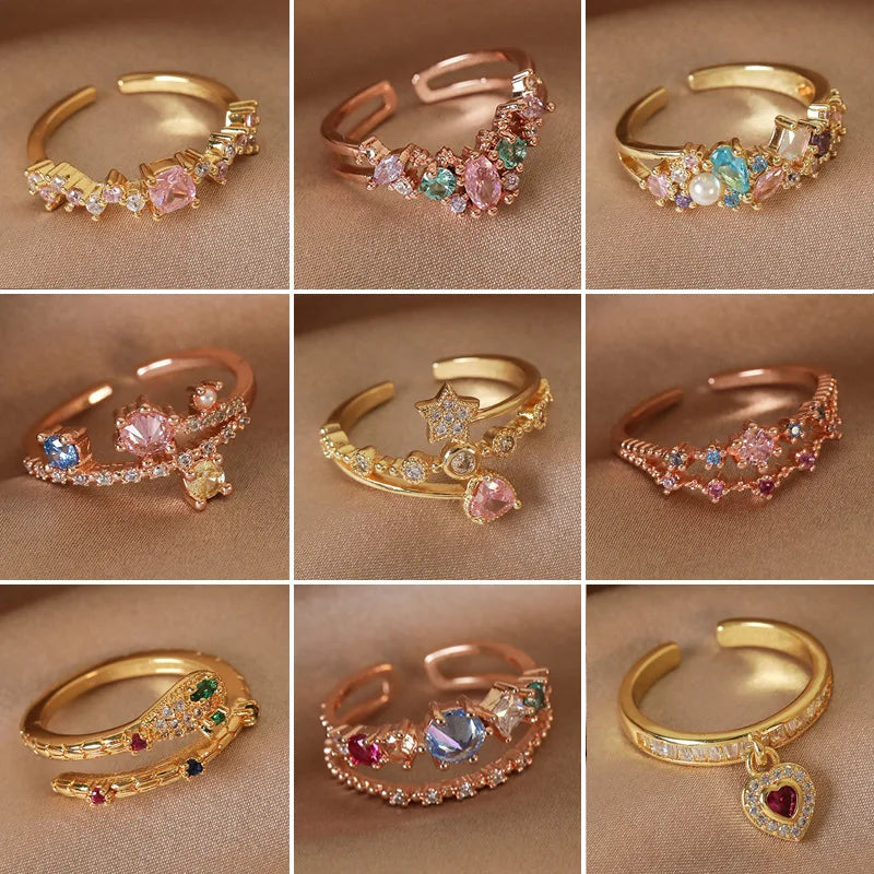Celestial Spark – Adjustable Zircon Rings Collection