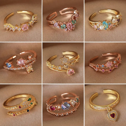Celestial Spark – Adjustable Zircon Rings Collection
