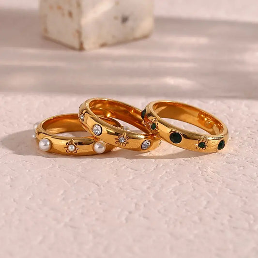 Soléa – Gold Rings with Pearl & Zircon Accents