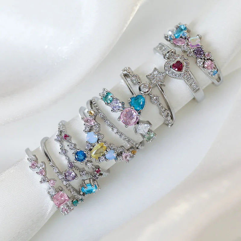 Celestial Spark – Adjustable Zircon Rings Collection