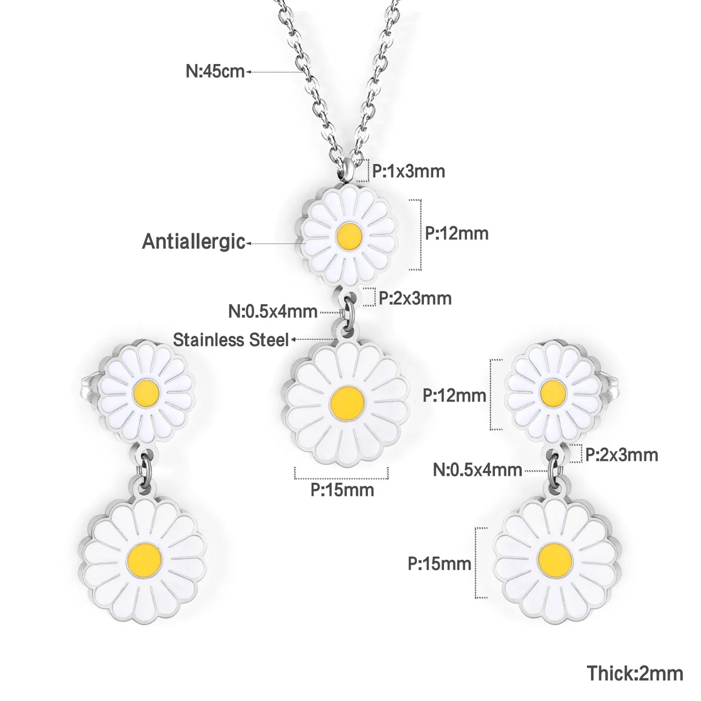 Flora Aurelia – Gold & Silver Stainless Steel Flower Necklace & Earrings Set