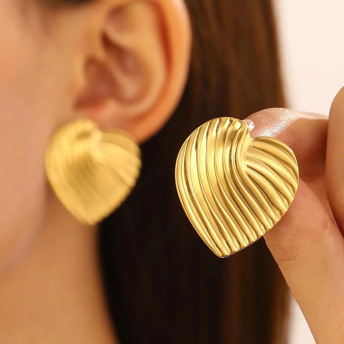 Vintage Pleated Geometric Earrings – Stainless Steel Statement Studs