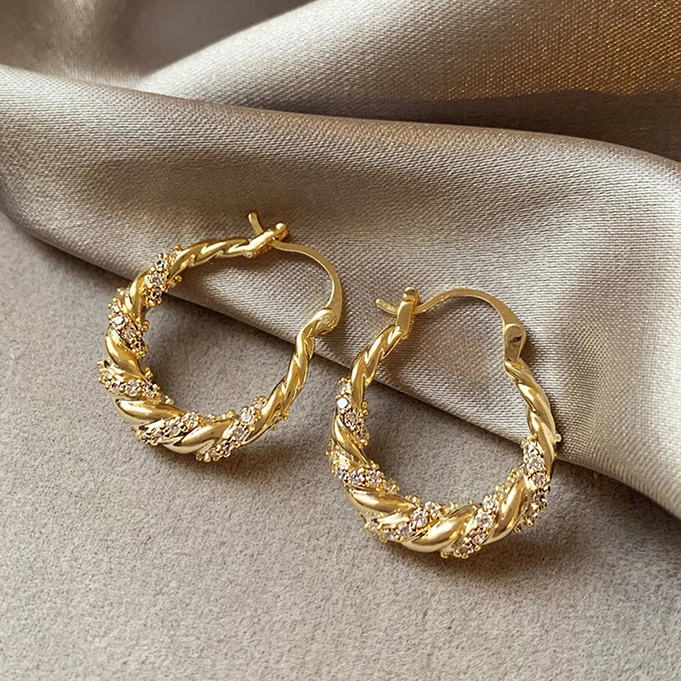 Antiochia Luxe – Crystal Encrusted Hoop Earrings in Gold & Silver