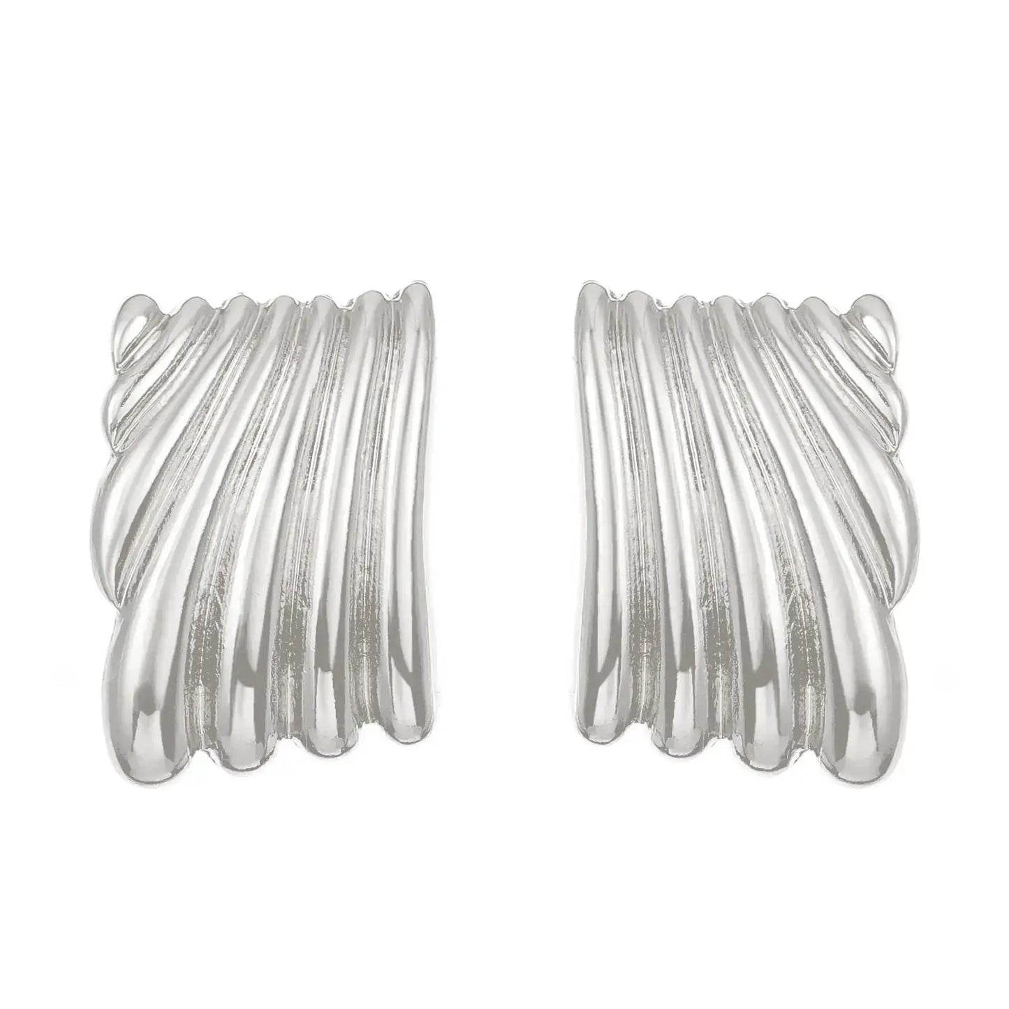 Vintage Pleated Geometric Earrings – Stainless Steel Statement Studs