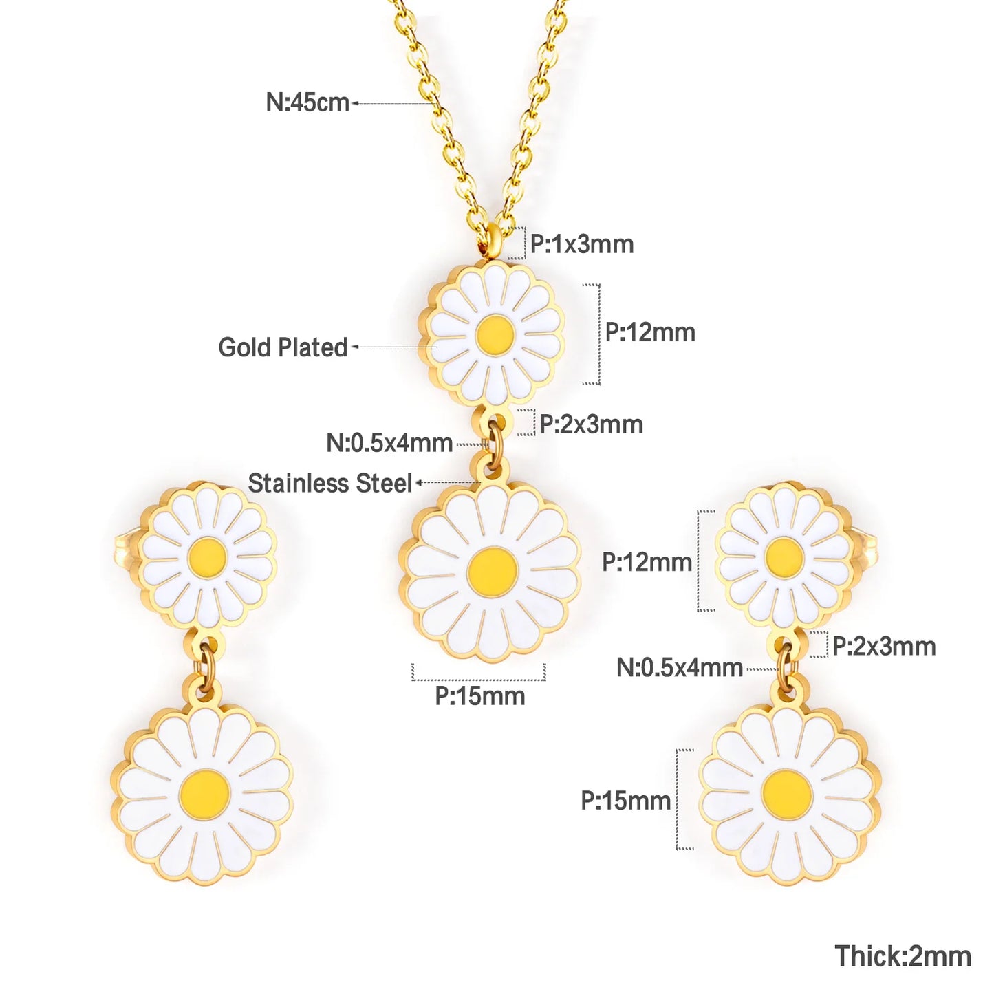 Flora Aurelia – Gold & Silver Stainless Steel Flower Necklace & Earrings Set