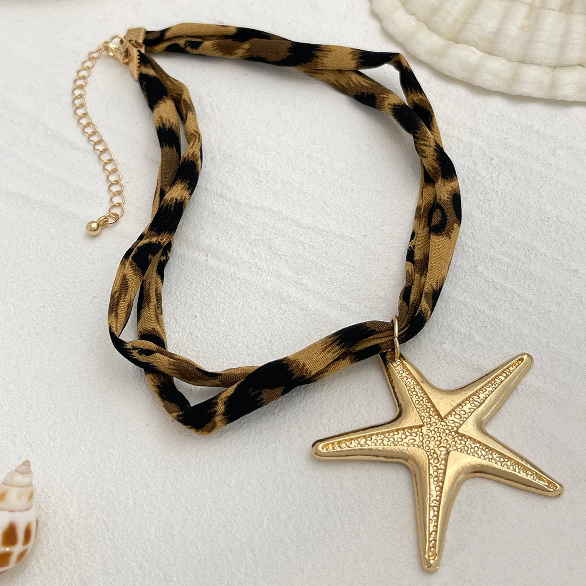 Leopard Velvet Pendant Choker Necklace | Starfish, Heart, Spiral, Cross