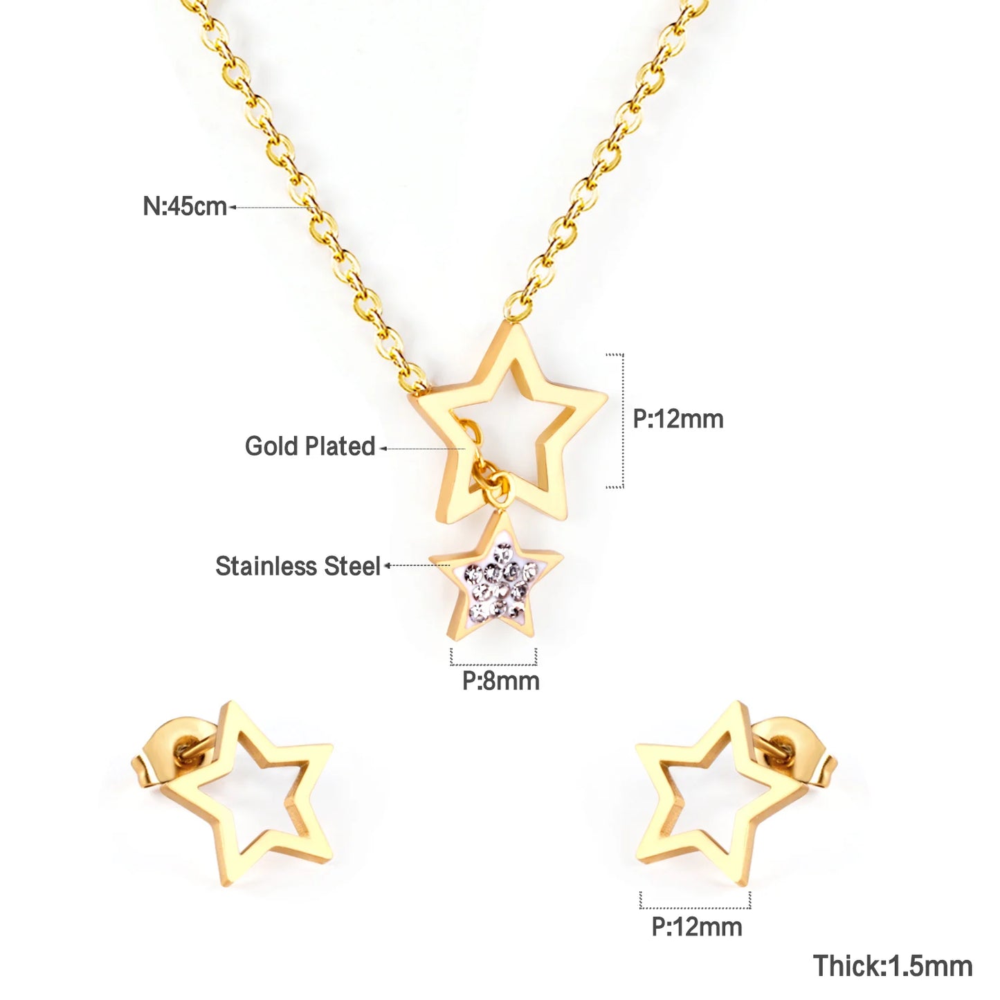 Flora Aurelia – Gold & Silver Stainless Steel Flower Necklace & Earrings Set