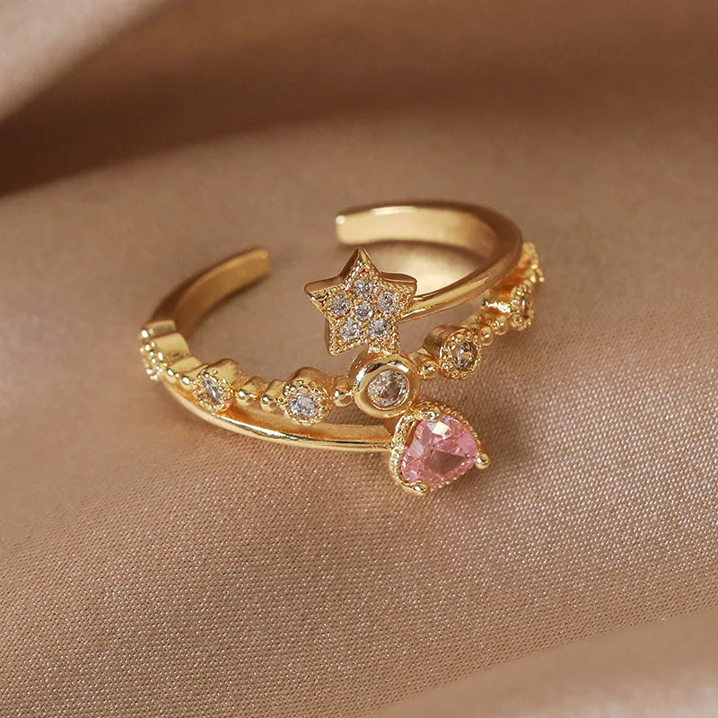 Celestial Spark – Adjustable Zircon Rings Collection
