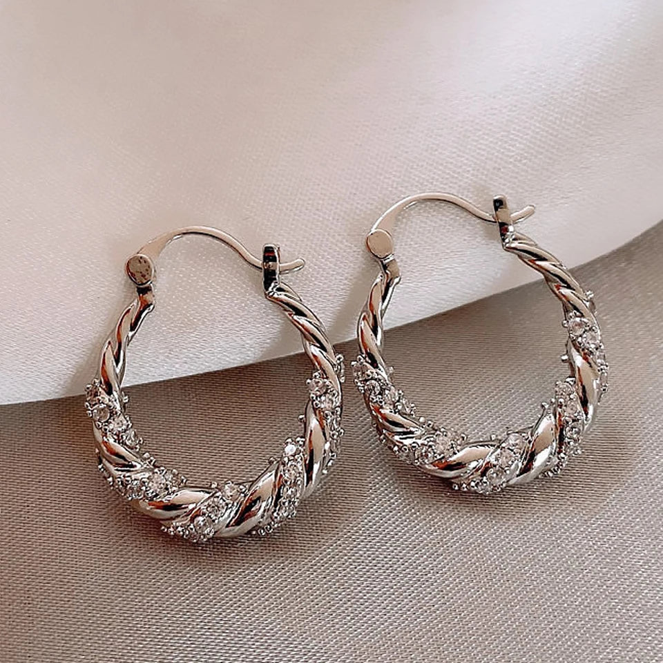 Antiochia Luxe – Crystal Encrusted Hoop Earrings in Gold & Silver