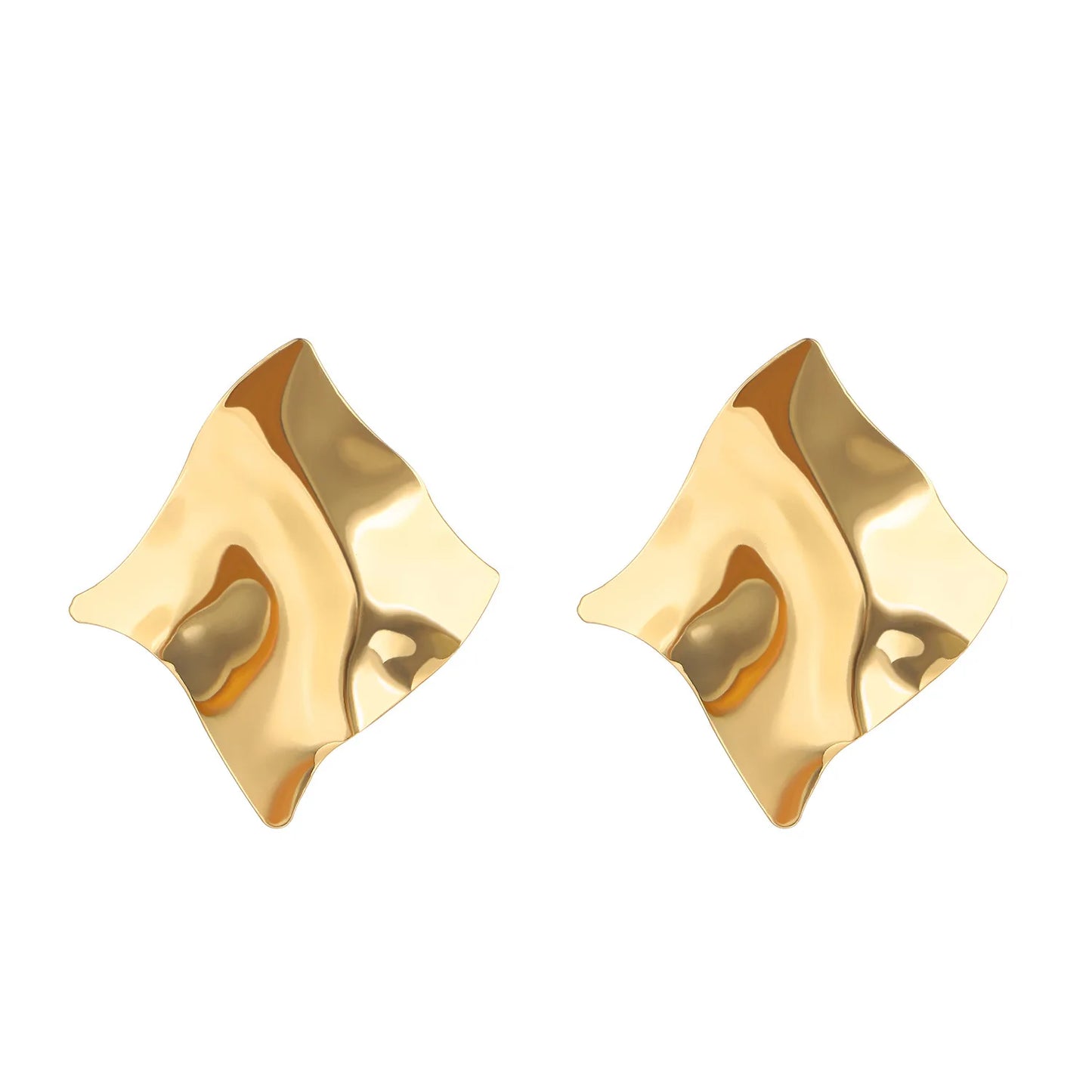 Vintage Pleated Geometric Earrings – Stainless Steel Statement Studs