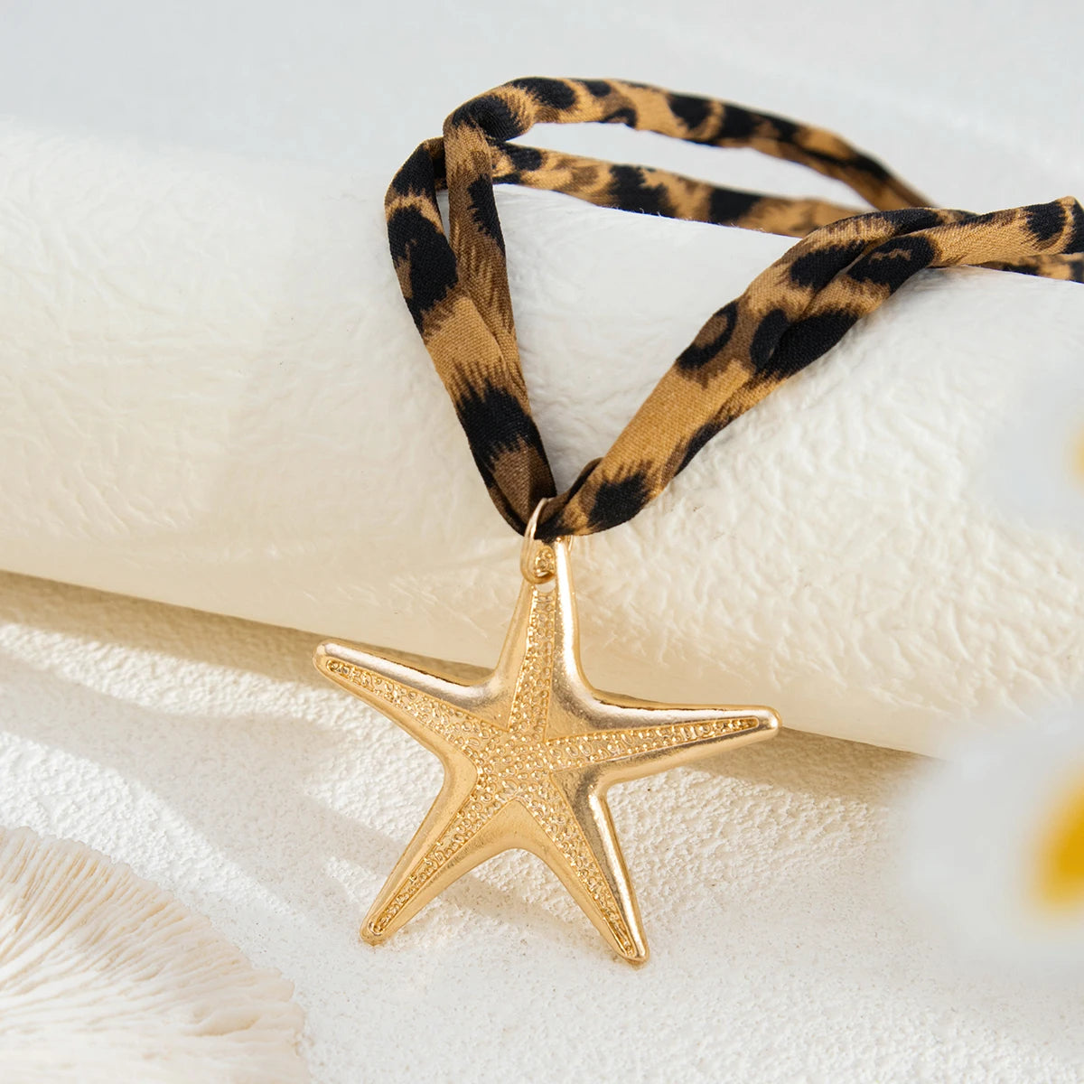 Leopard Velvet Pendant Choker Necklace | Starfish, Heart, Spiral, Cross