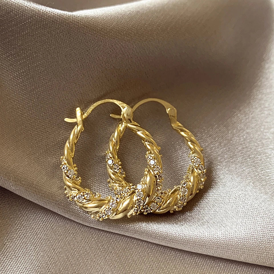 Antiochia Luxe – Crystal Encrusted Hoop Earrings in Gold & Silver