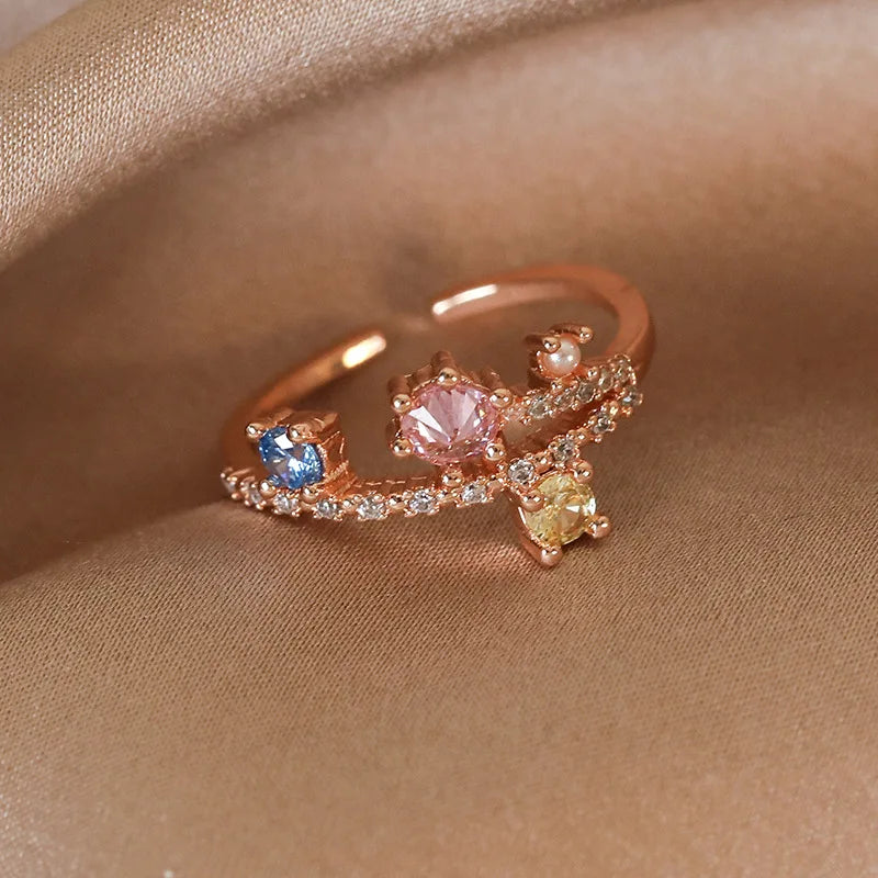 Celestial Spark – Adjustable Zircon Rings Collection