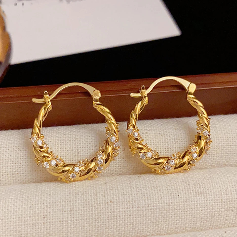 Antiochia Luxe – Crystal Encrusted Hoop Earrings in Gold & Silver