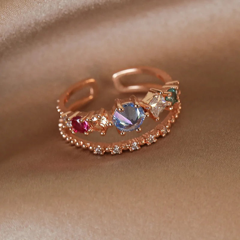 Celestial Spark – Adjustable Zircon Rings Collection