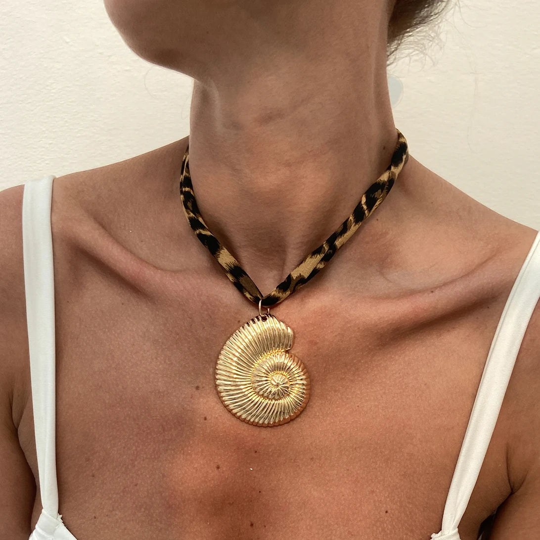 Leopard Velvet Pendant Choker Necklace | Starfish, Heart, Spiral, Cross