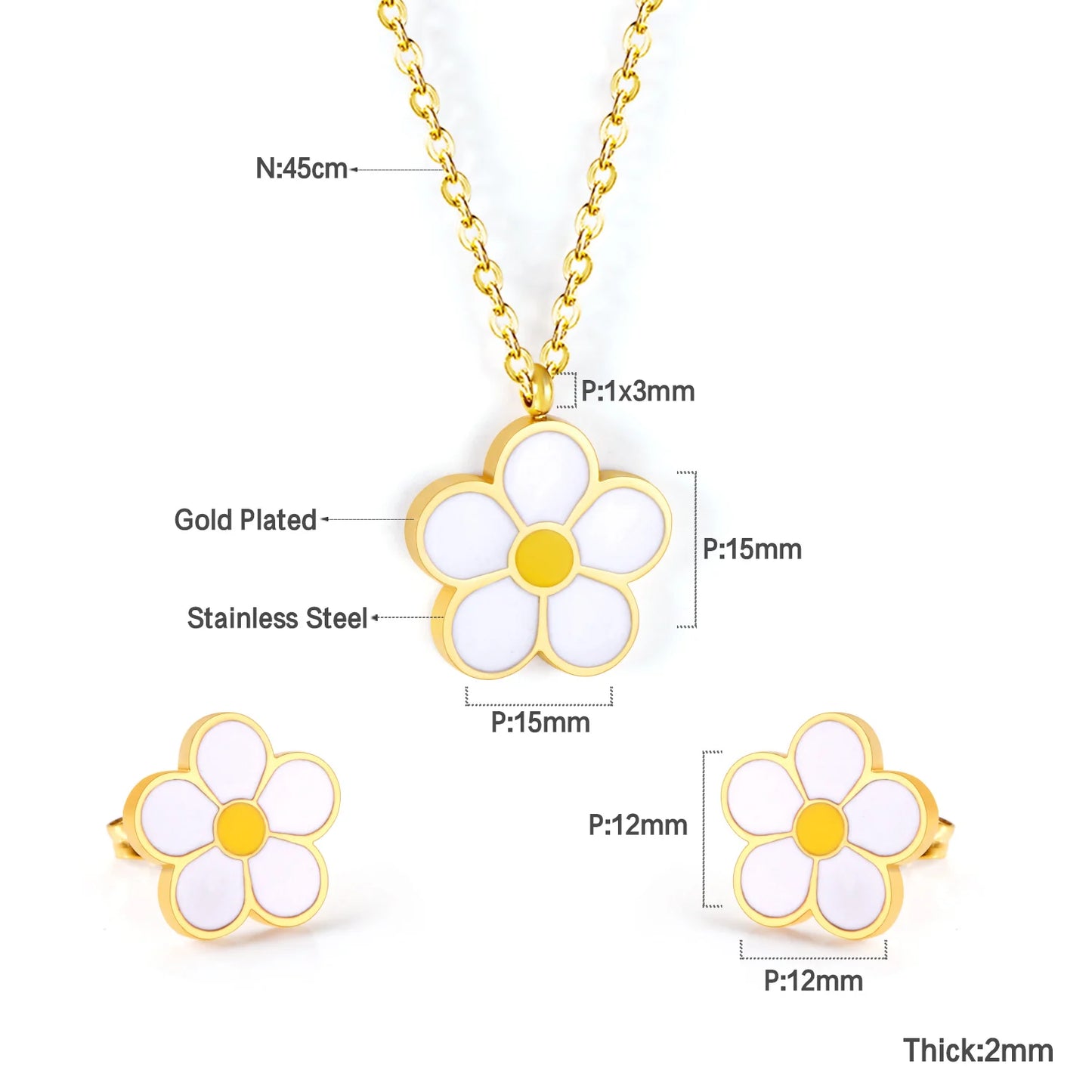 Flora Aurelia – Gold & Silver Stainless Steel Flower Necklace & Earrings Set