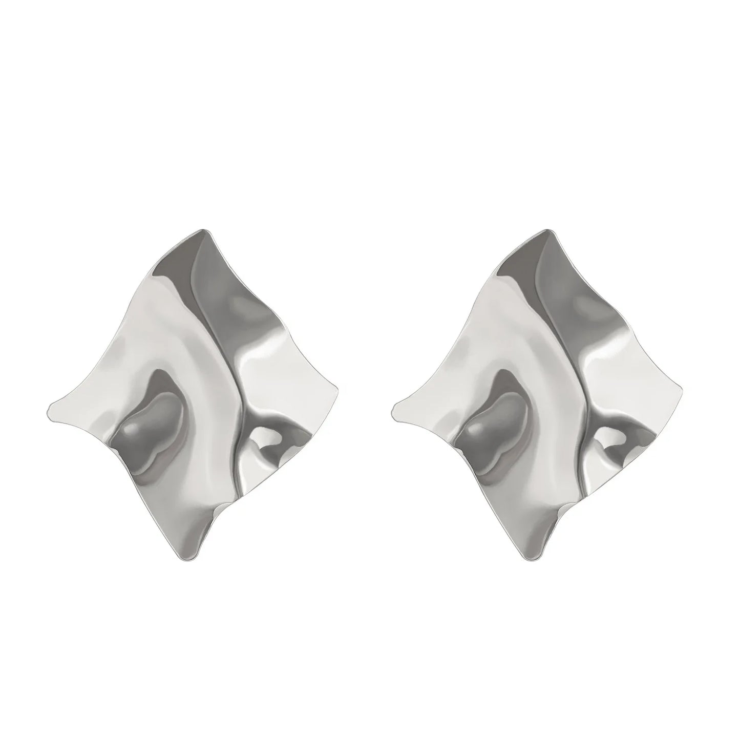 Vintage Pleated Geometric Earrings – Stainless Steel Statement Studs