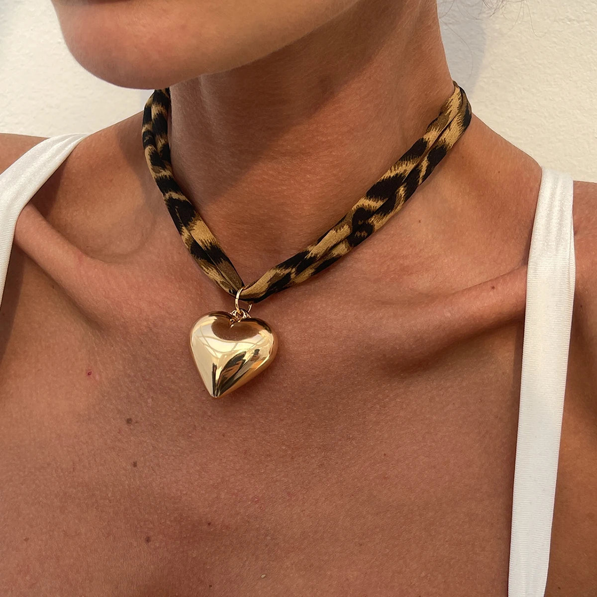 Leopard Velvet Pendant Choker Necklace | Starfish, Heart, Spiral, Cross