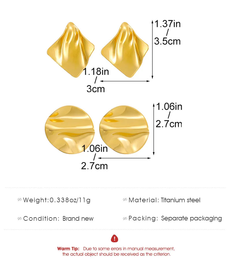 Vintage Pleated Geometric Earrings – Stainless Steel Statement Studs