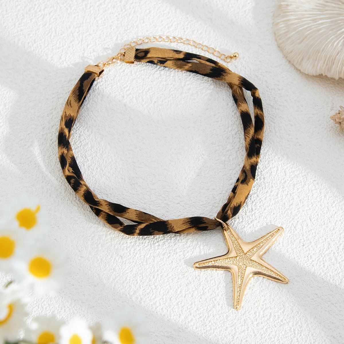 Leopard Velvet Pendant Choker Necklace | Starfish, Heart, Spiral, Cross