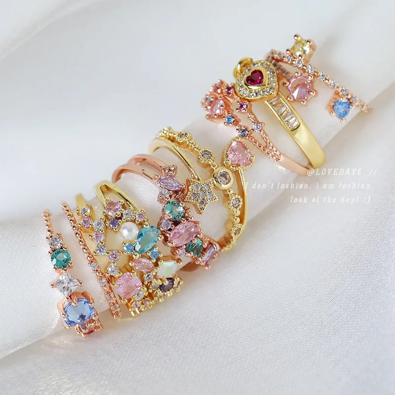 Celestial Spark – Adjustable Zircon Rings Collection